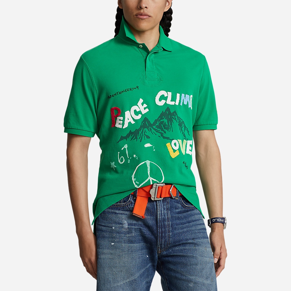 Classic Fit Peace Climb Love Polo Shirt - Kayak Green