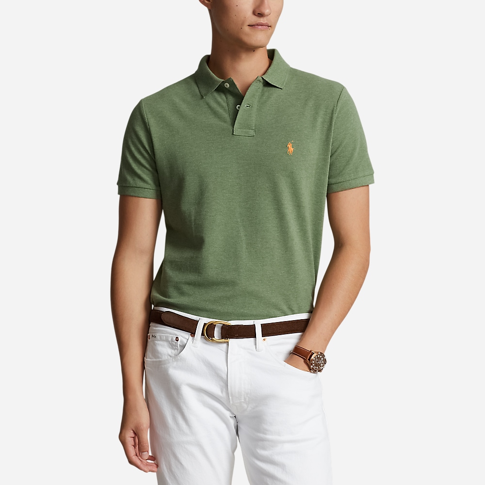 Custom Slim Fit Mesh Polo Shirt - Cargo Green Heather