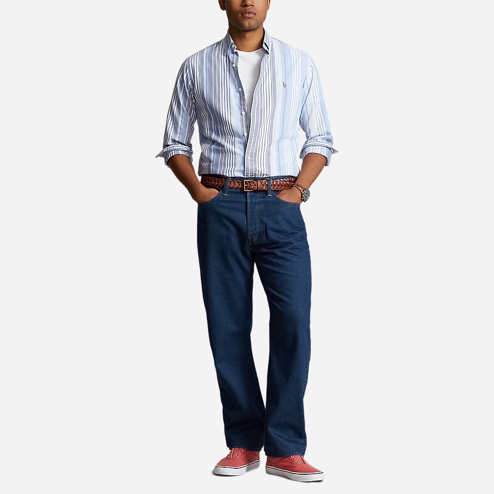 Custom Fit Striped Oxford Shirt - Blue Multi