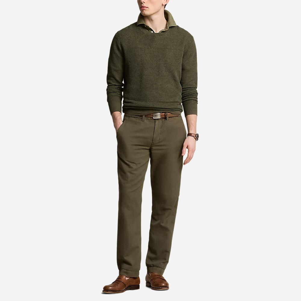 Straight Fit Linen-Cotton Pant - Canopy Olive