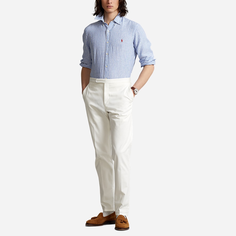 Custom Fit Striped Linen Shirt - Blue/White