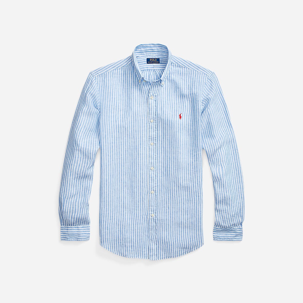 Custom Fit Striped Linen Shirt - Blue/White