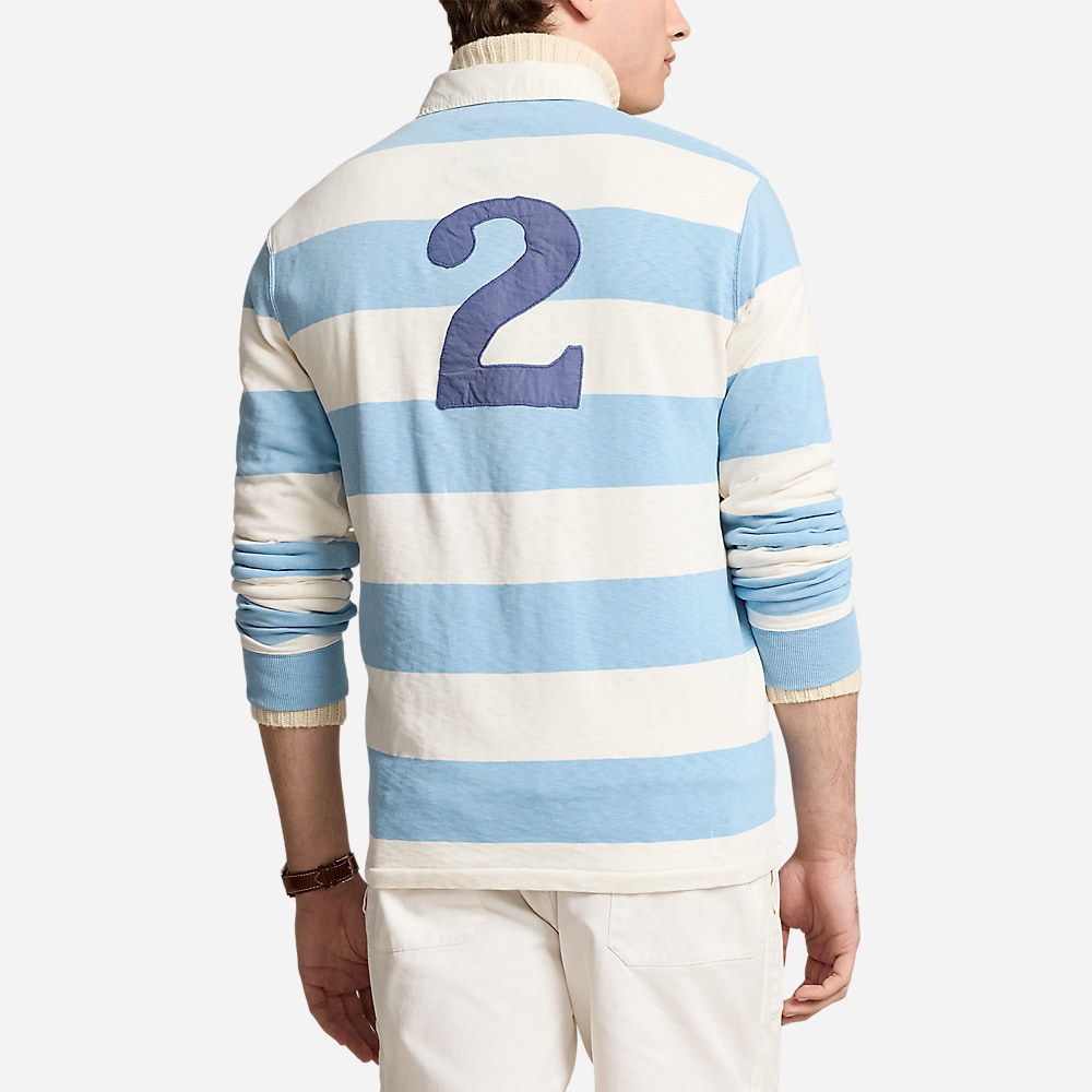Classic Fit Striped Jersey Rugby Shirt - Powder Blue/Nevis