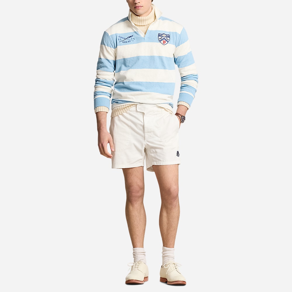 Classic Fit Striped Jersey Rugby Shirt - Powder Blue/Nevis
