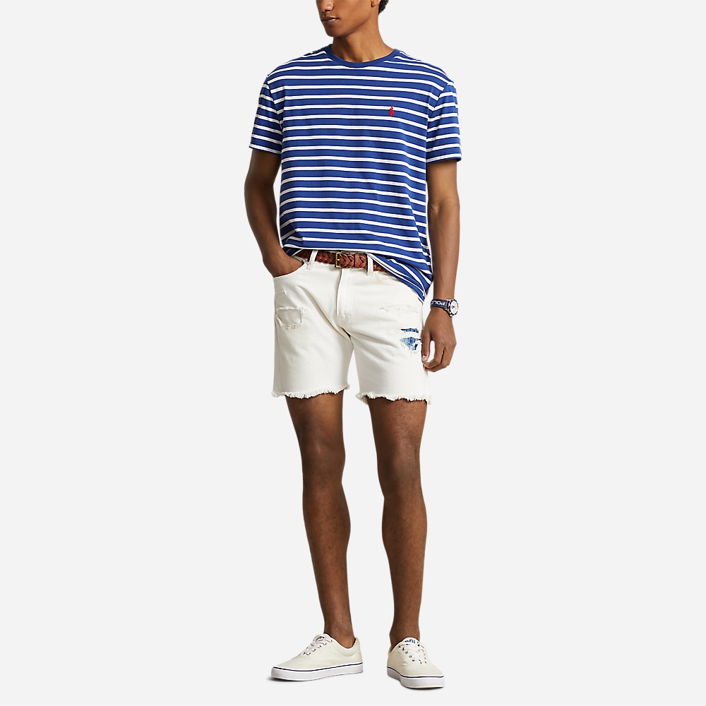 Classic Fit Striped Jersey T-Shirt - Beach Royal/White