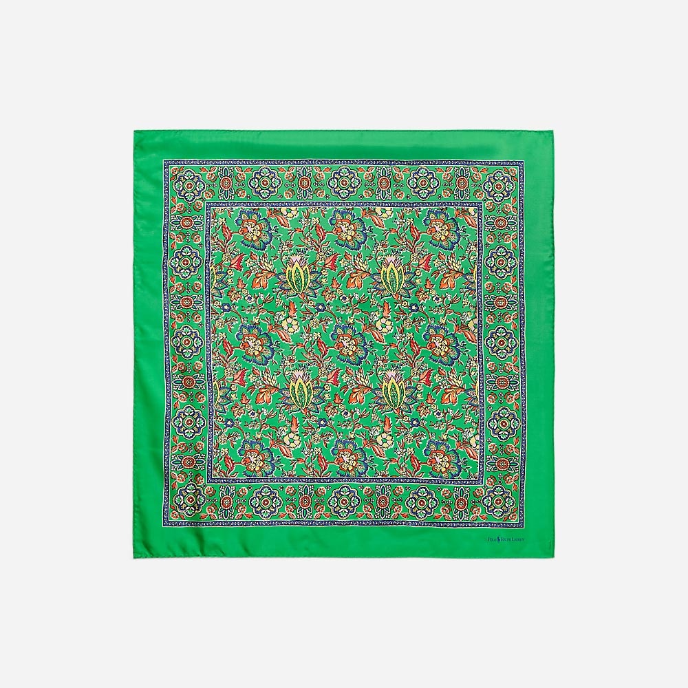 Floral Silk Habotai Bandanna - Green