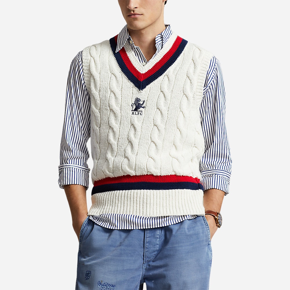 Cotton Cricket Sweater Vest - Deckwash White Combo
