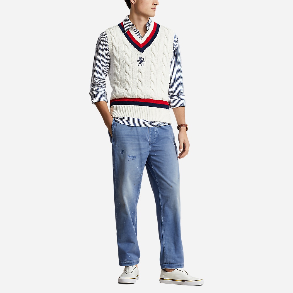 Cotton Cricket Sweater Vest - Deckwash White Combo