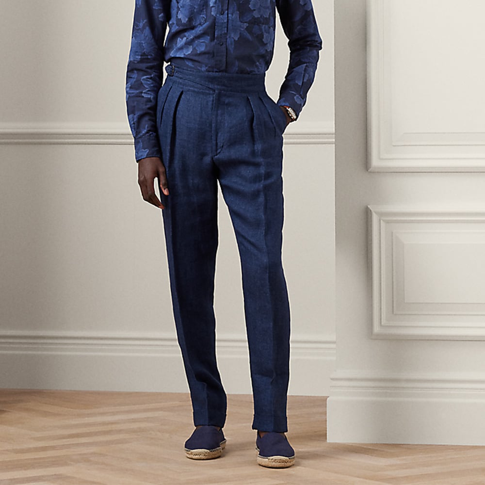 Hand-Tailored Linen Dobby Suit Trouser - Navy
