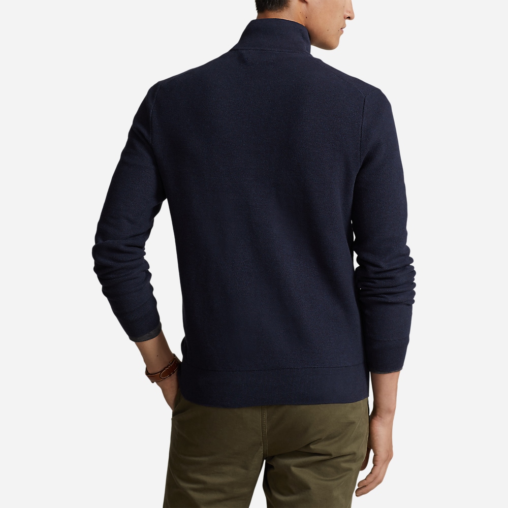 Mesh-Knit Cotton Quarter-Zip Sweater - Navy Htr