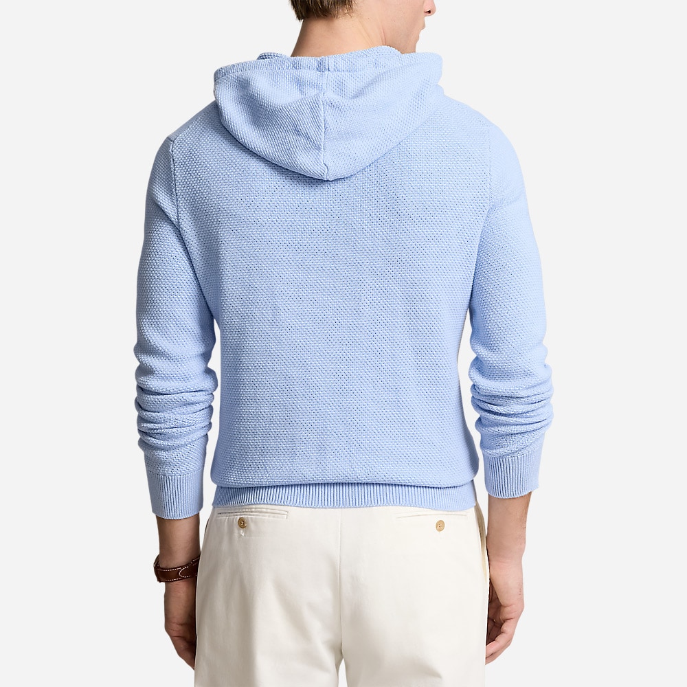 Woven-Stitch Cotton Hooded Sweater - Blue Hyacinth