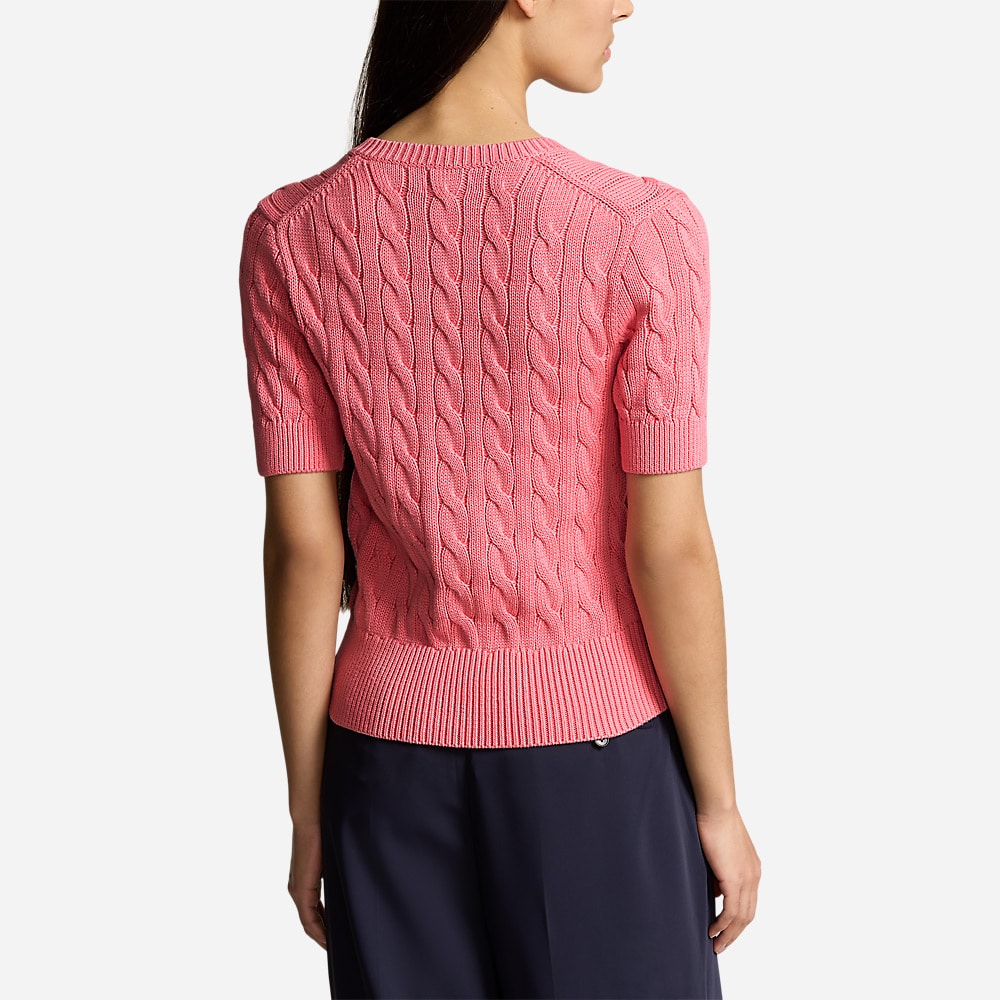 Cable-Knit Short-Sleeve Cardigan - Ribbon Pink