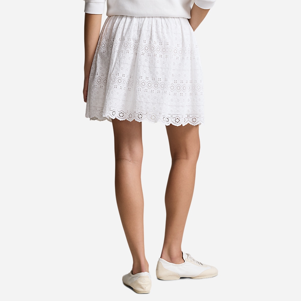 Eyelet Cotton Miniskirt - White