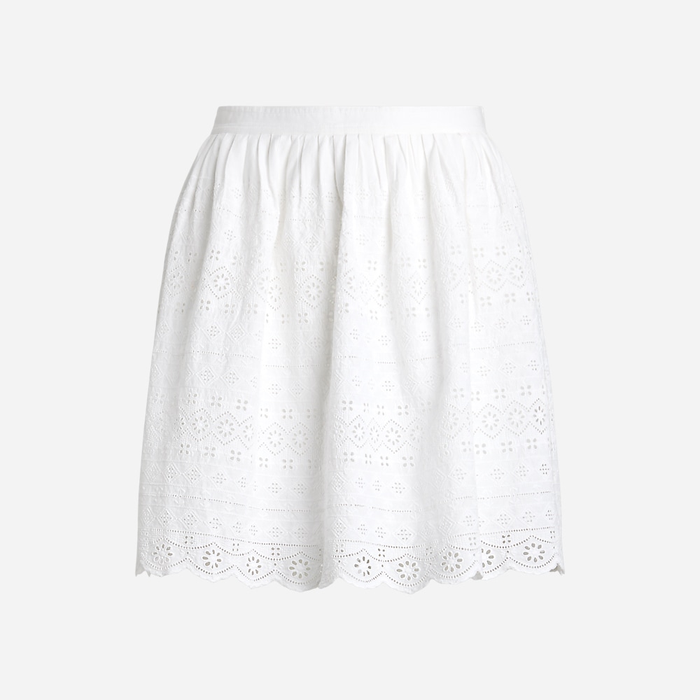Eyelet Cotton Miniskirt - White