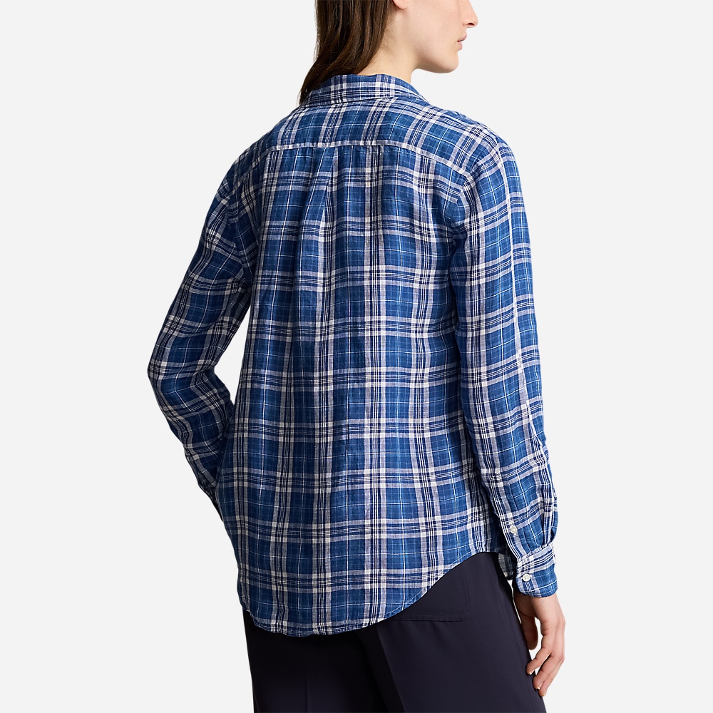 Relaxed Fit Linen Shirt - Blue/Navy White