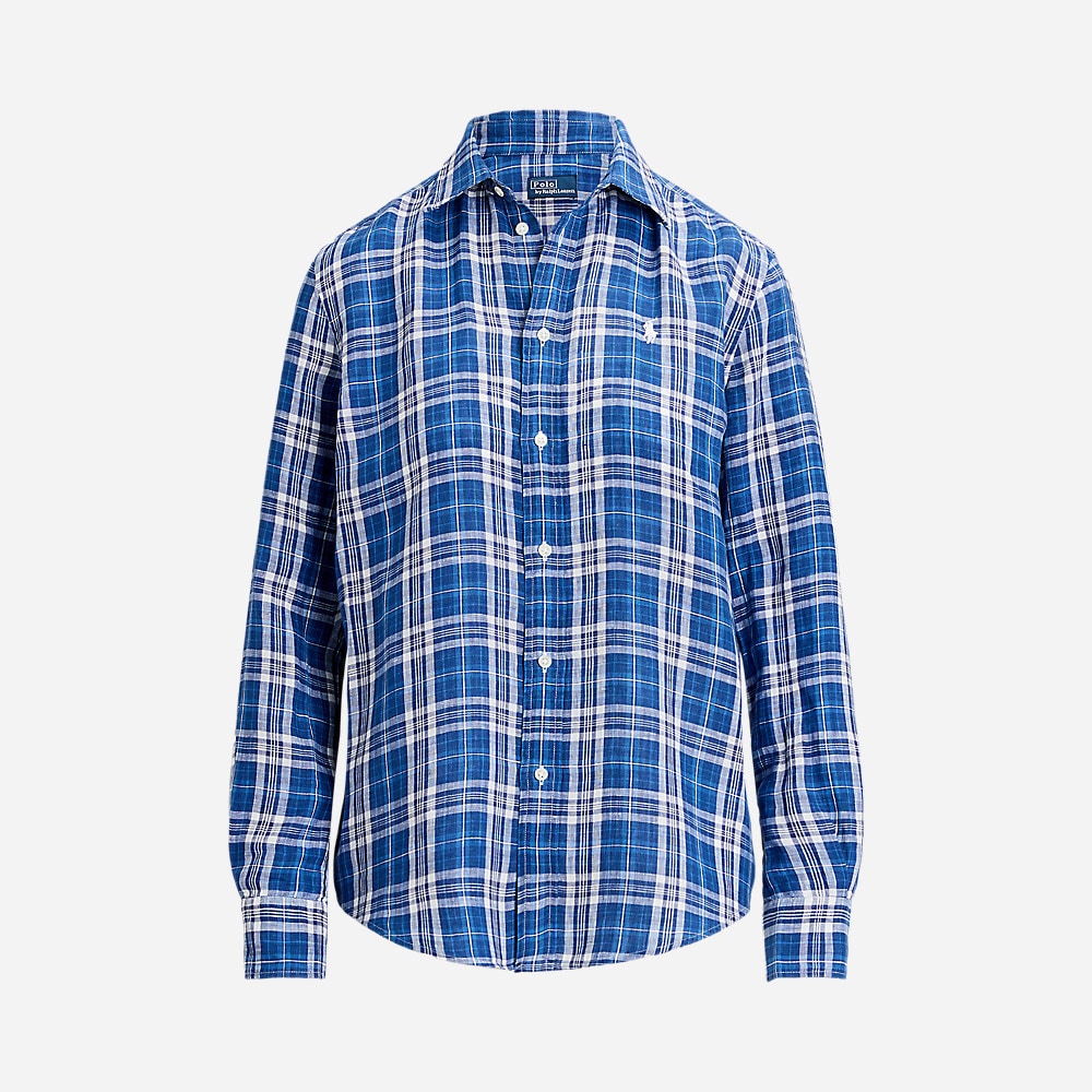 Relaxed Fit Linen Shirt - Blue/Navy White