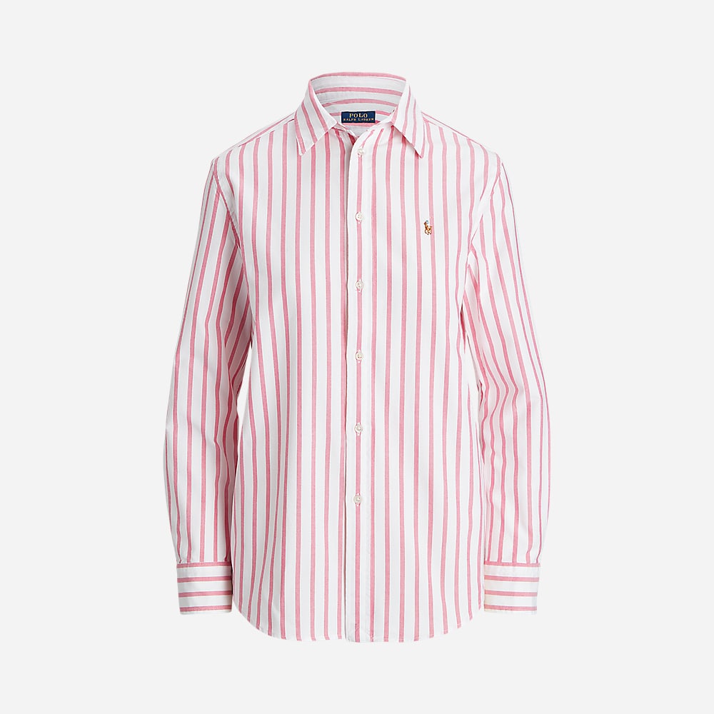Relaxed Fit Striped Oxford Shirt - White/Beach Pink Stripe