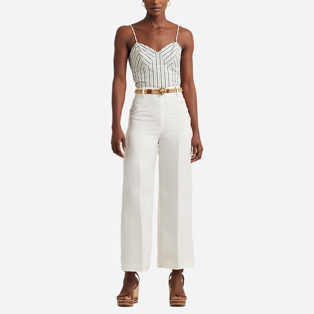 Linen-Blend Twill Wide-Leg Cropped Pant - White