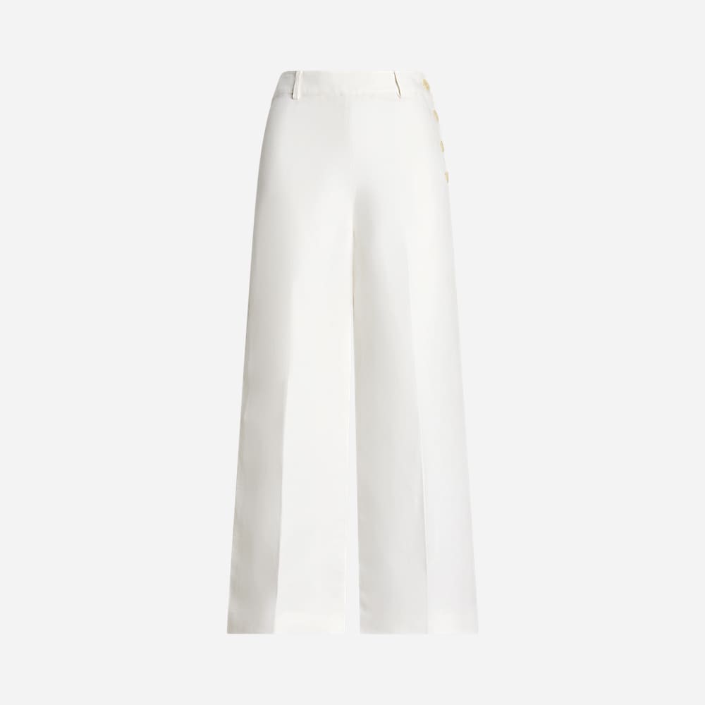 Linen-Blend Twill Wide-Leg Cropped Pant - White