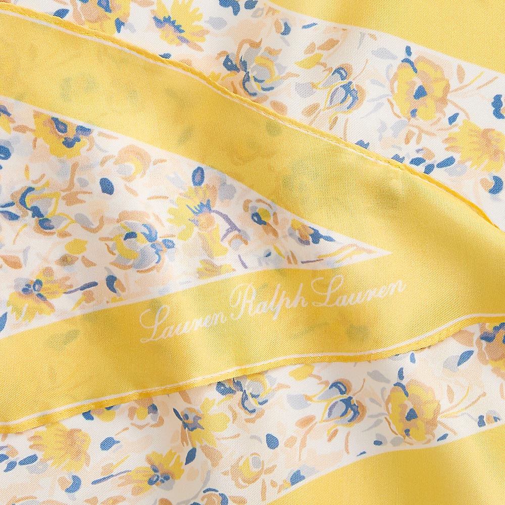 Maia Floral Silk Twill Diamond Scarf - Yellow