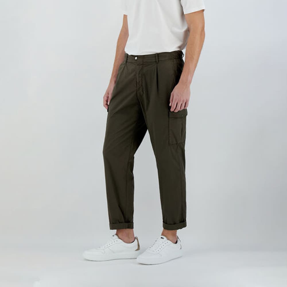 Dyed Cotton Stretch Trousers - Olive