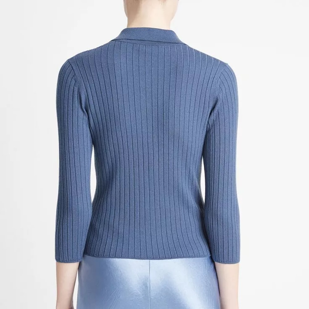 Ribbed Wool Three-Quarter-Sleeve Wool Sweater - Riverbed