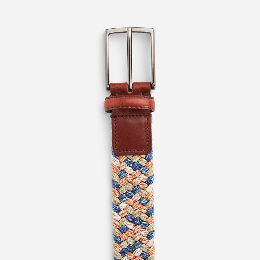 Elastic Linen Color Belt - Blue-Beige-Red