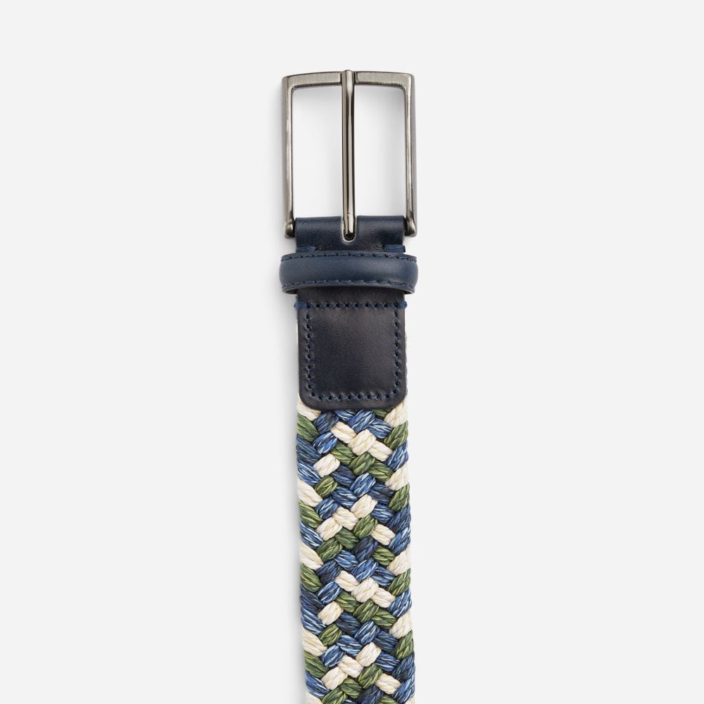 Elastic Linen Color Belt - Blue-Green-Beige