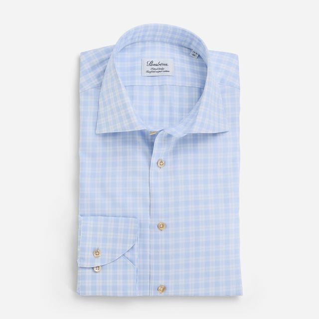 Fitted Body Twill Shirt - Ligth Blue Check