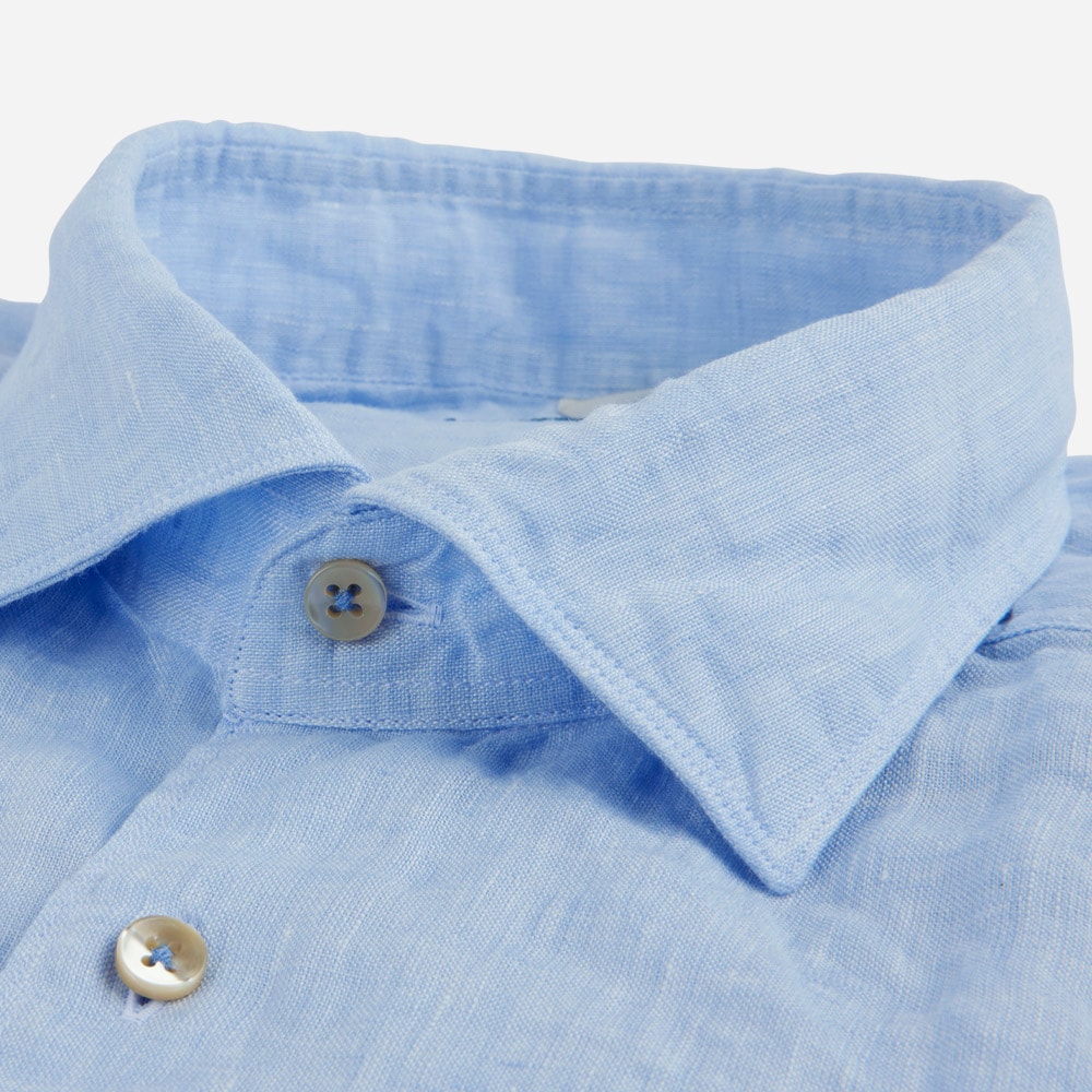 Fitted Body Linen Shirt - Light Blue