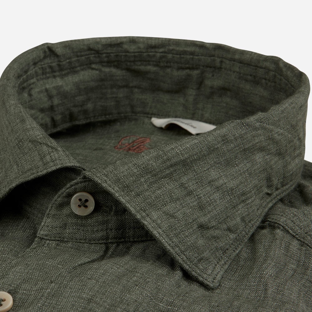 Fitted Body Linen Shirt - Olive