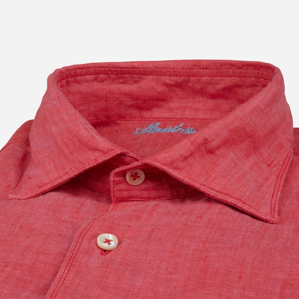 Fitted Body Linen Shirt - Red