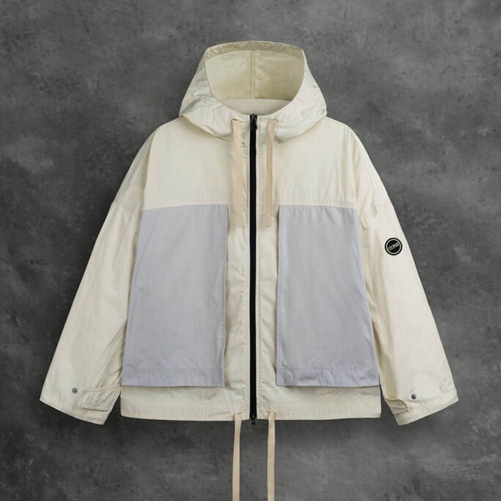 Unlined Hooded Colour-Block Jacket - Beige