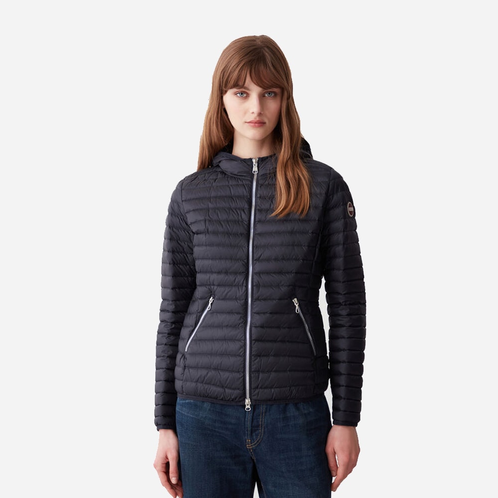 Sporty Hooded Down Jacket - Navy