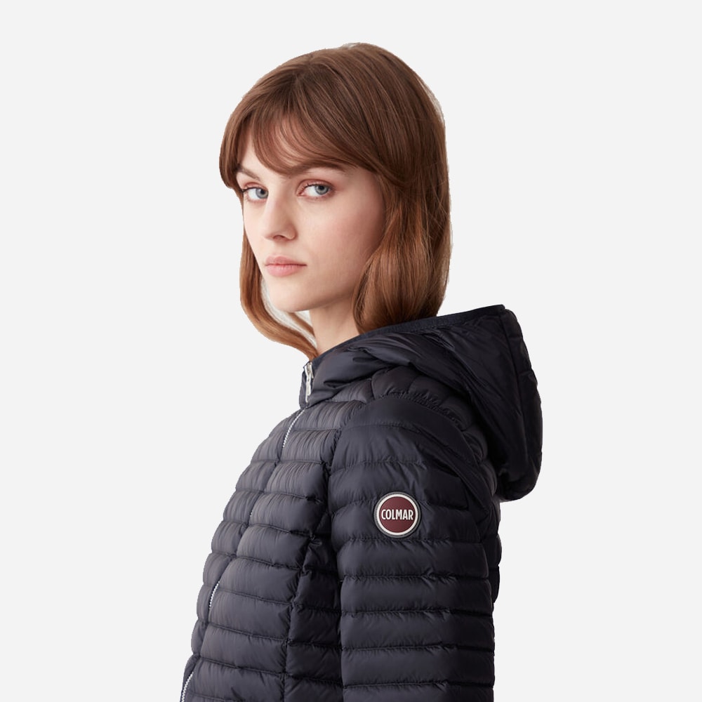 Sporty Hooded Down Jacket - Navy