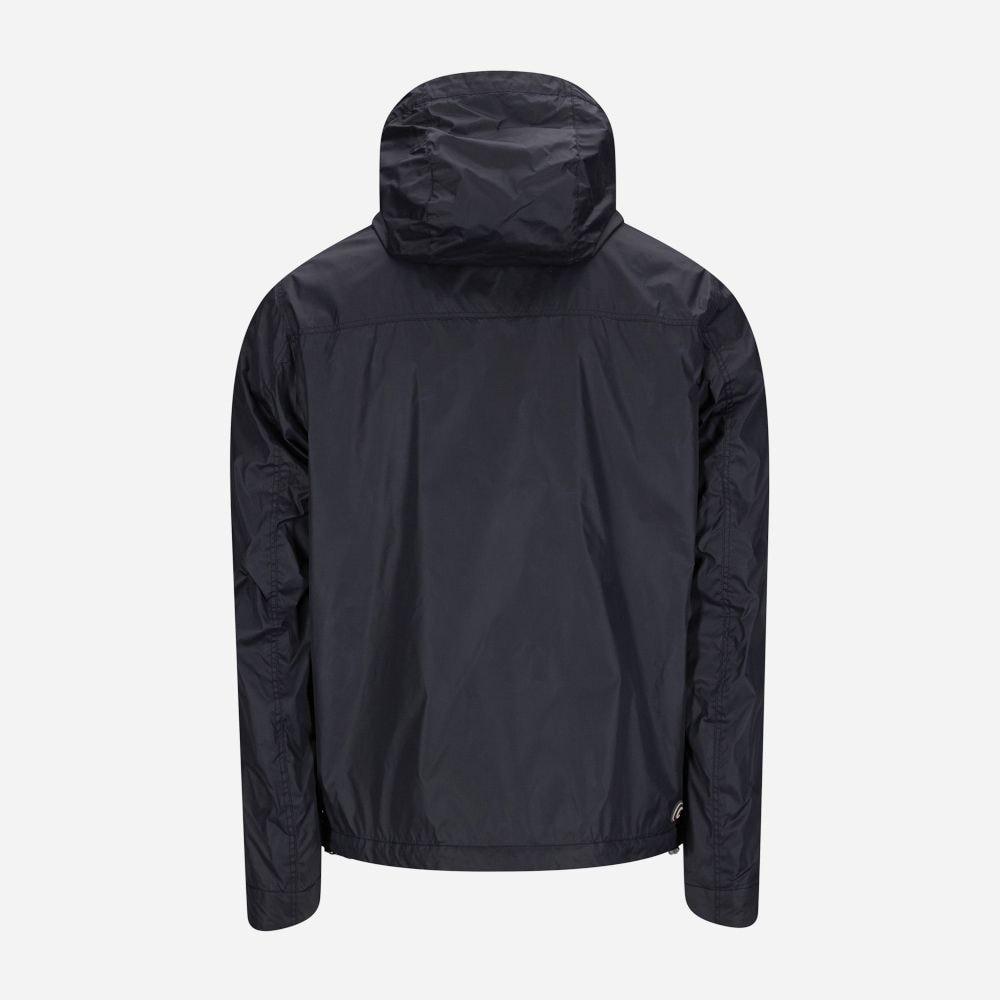 Hooded Waxed Fabric Jacket - Navy