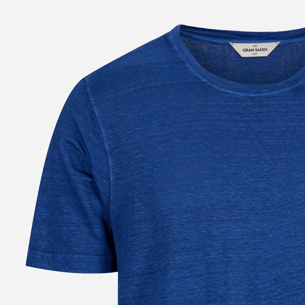 Crew Neck T-Shirt Linen-Elastan - Blue