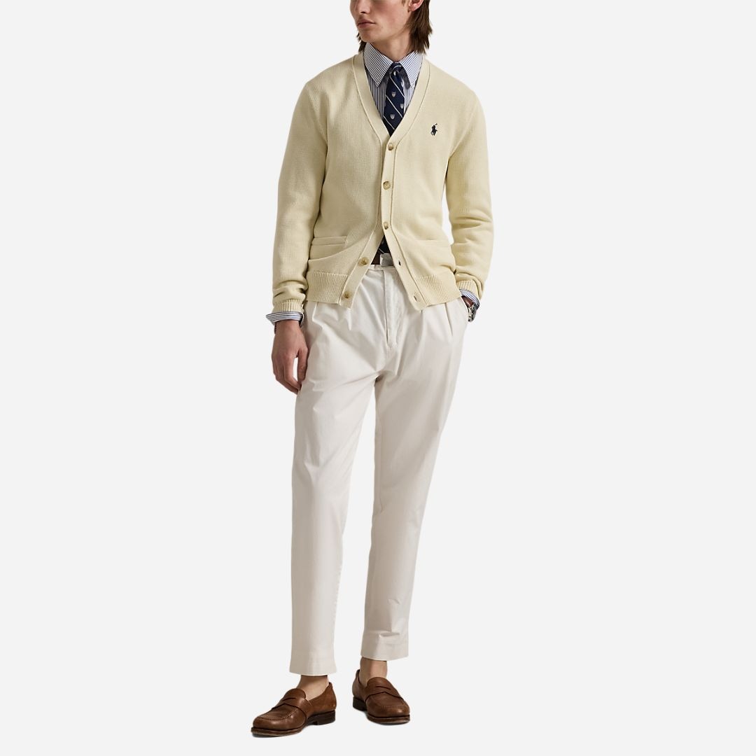 Cotton V-Neck Cardigan -  Andover Cream/Navy Pp