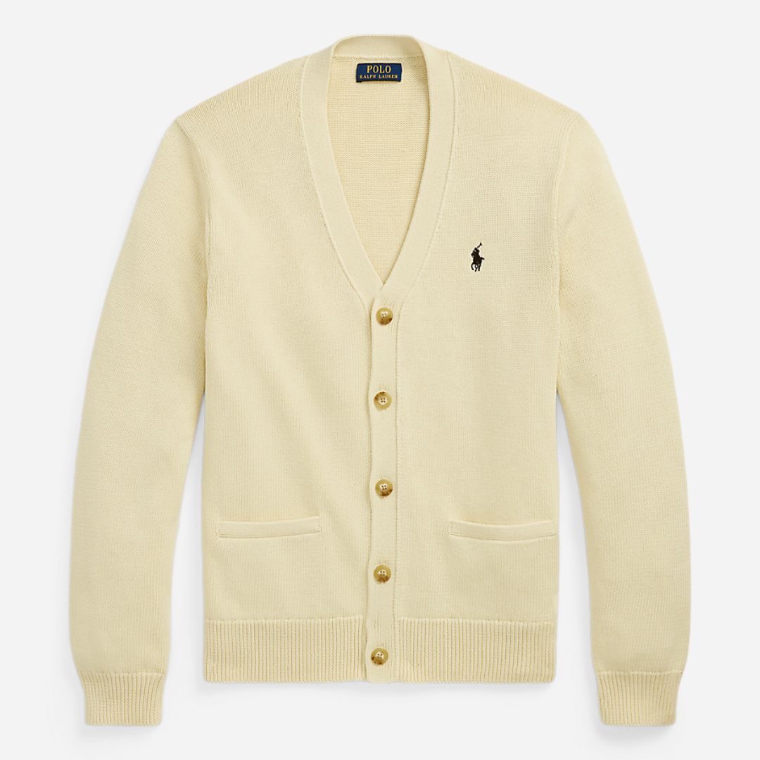 Cotton V-Neck Cardigan -  Andover Cream/Navy Pp