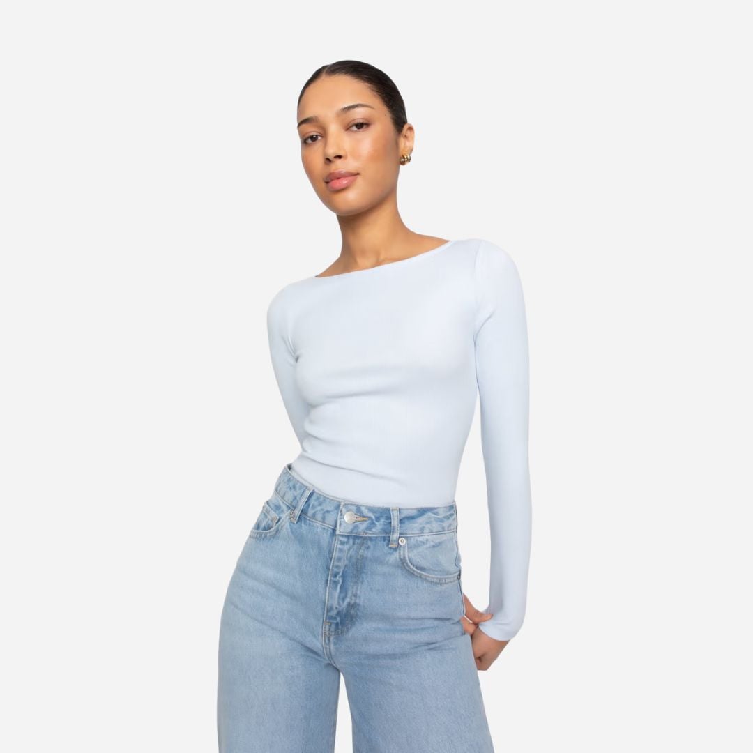 Petronella Rib Boatneck - Light Blue