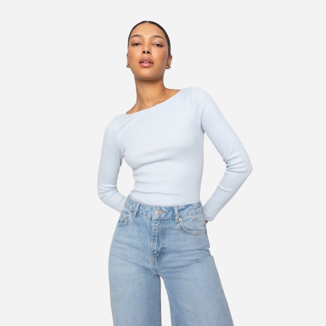 Petronella Rib Boatneck - Light Blue