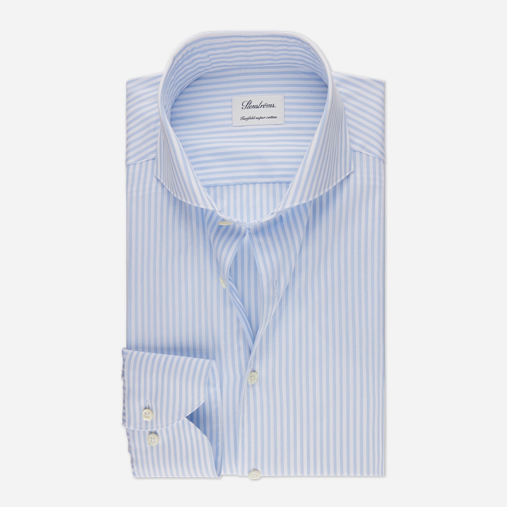 Fitted Body Twill Shirt - White-Blue Striped